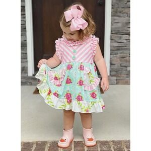 Dash of Glitter Girls Size 5/6 Y Pink Floral Boutique Dress Baby Doll